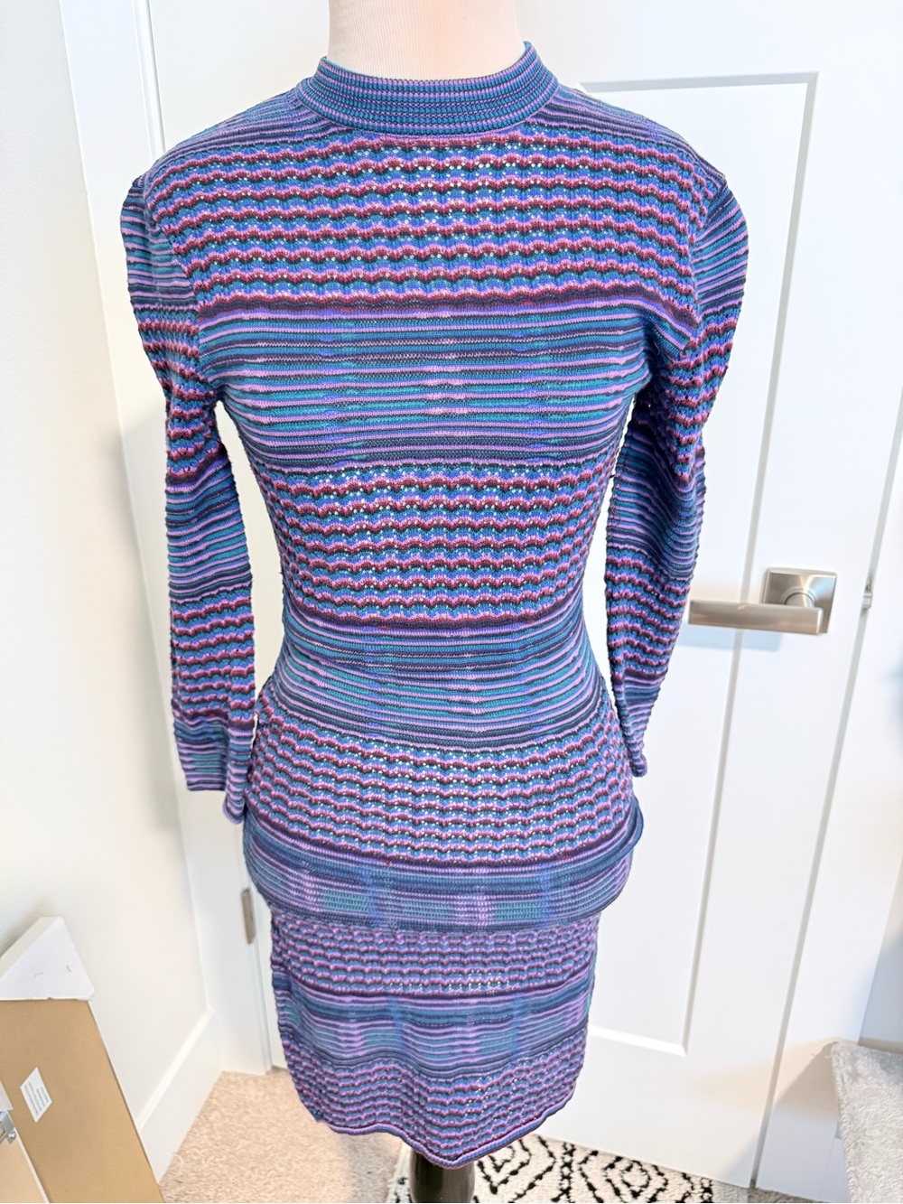 Free People Blue and Purple Striped Knit Midi Dress